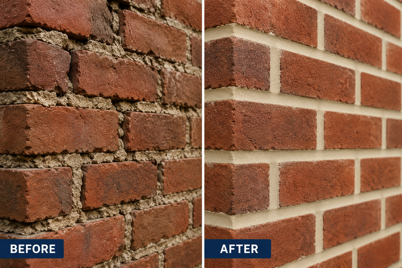 Damaged mortar joints repaired by masonry professionals