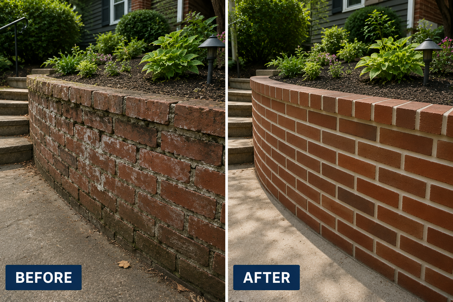 brick wall restored with new mortar joints