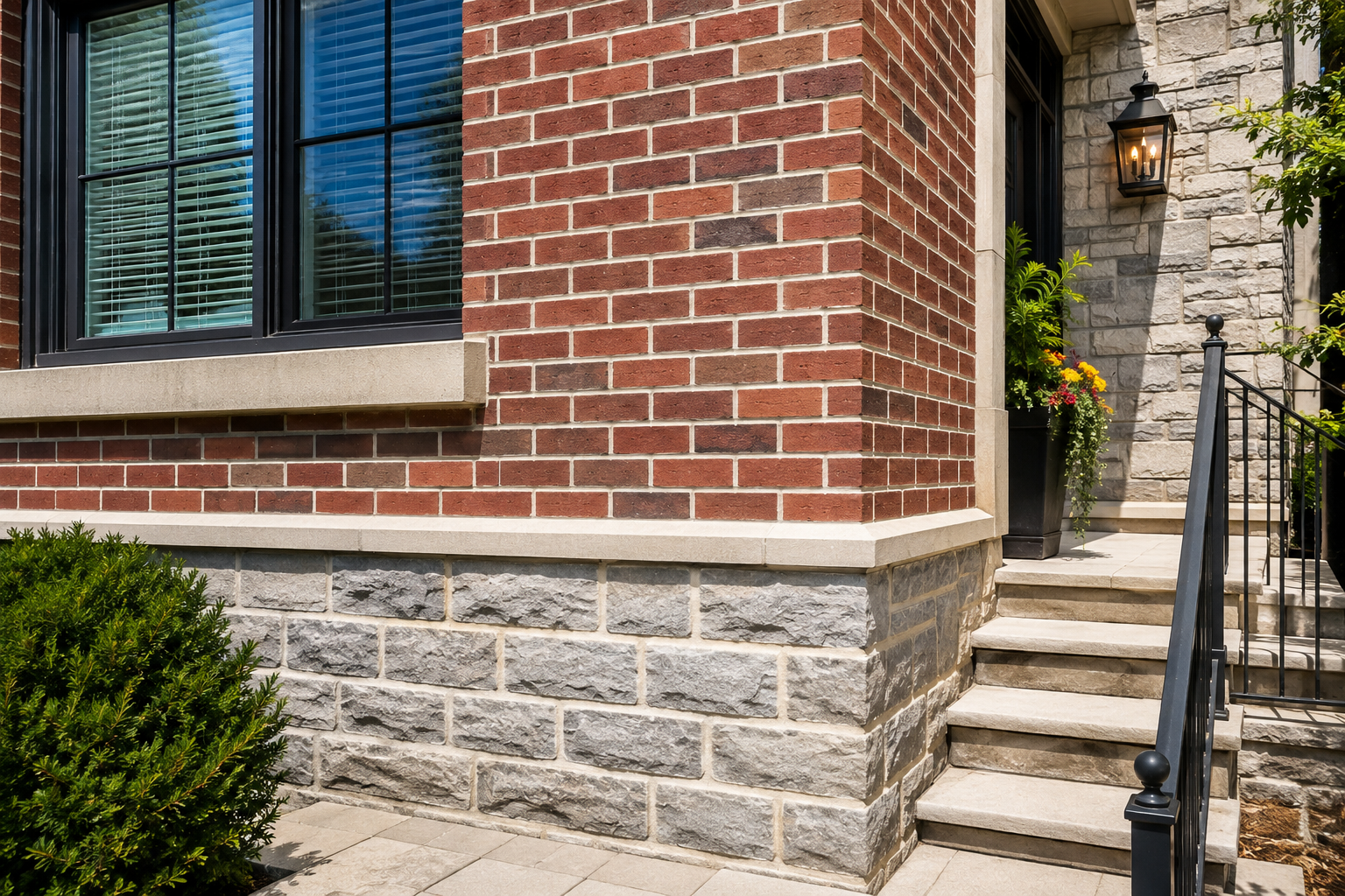 Restored brick wall after professional masonry repair