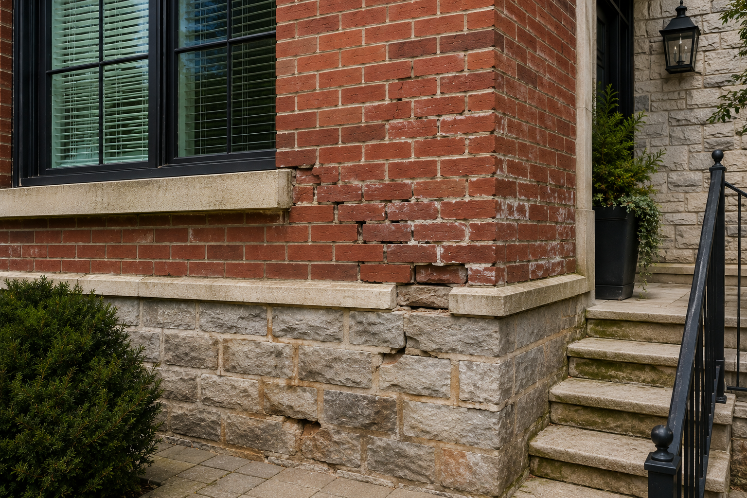 Damaged brick wall before masonry repair