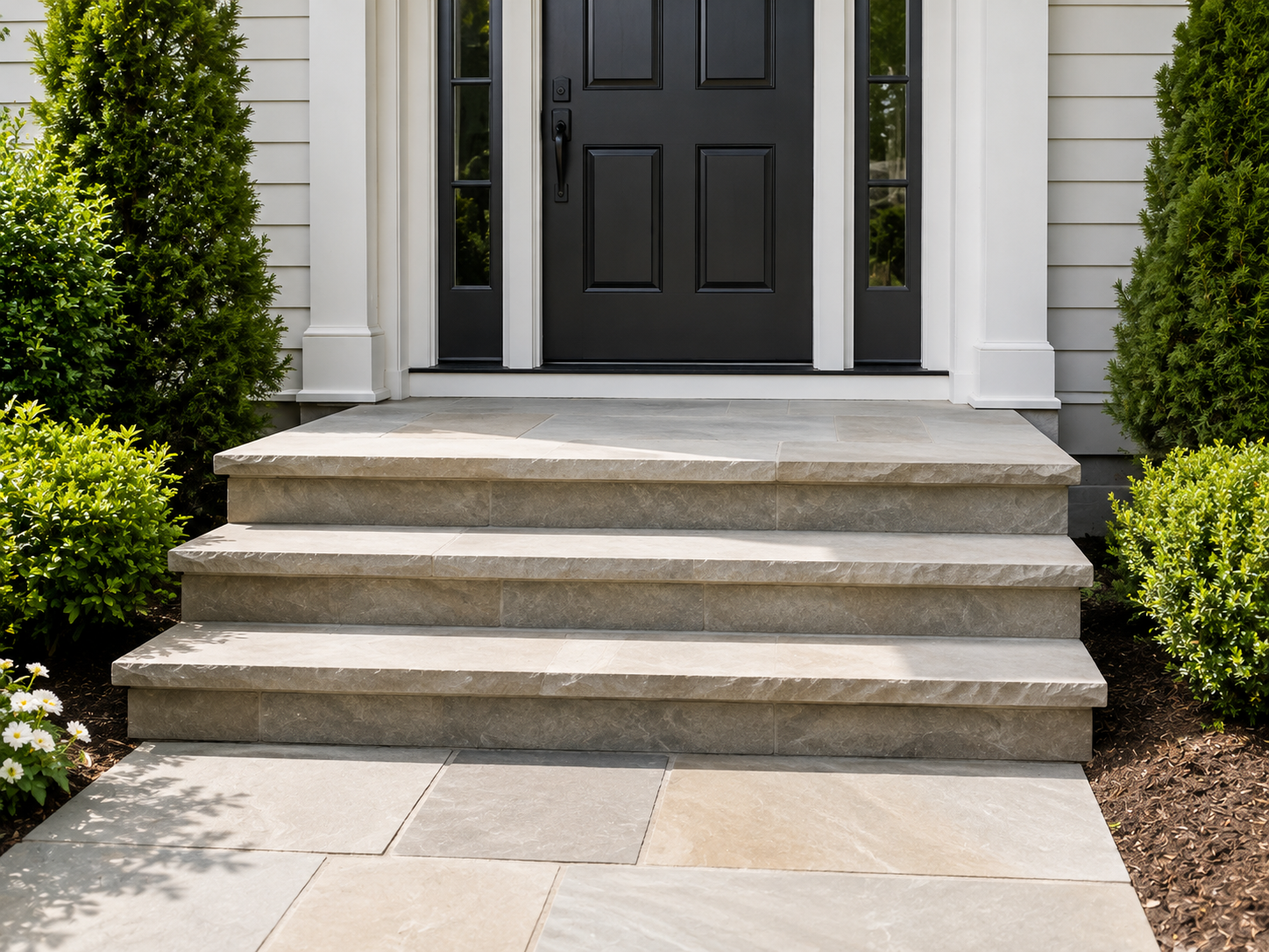 Damaged masonry steps being restored