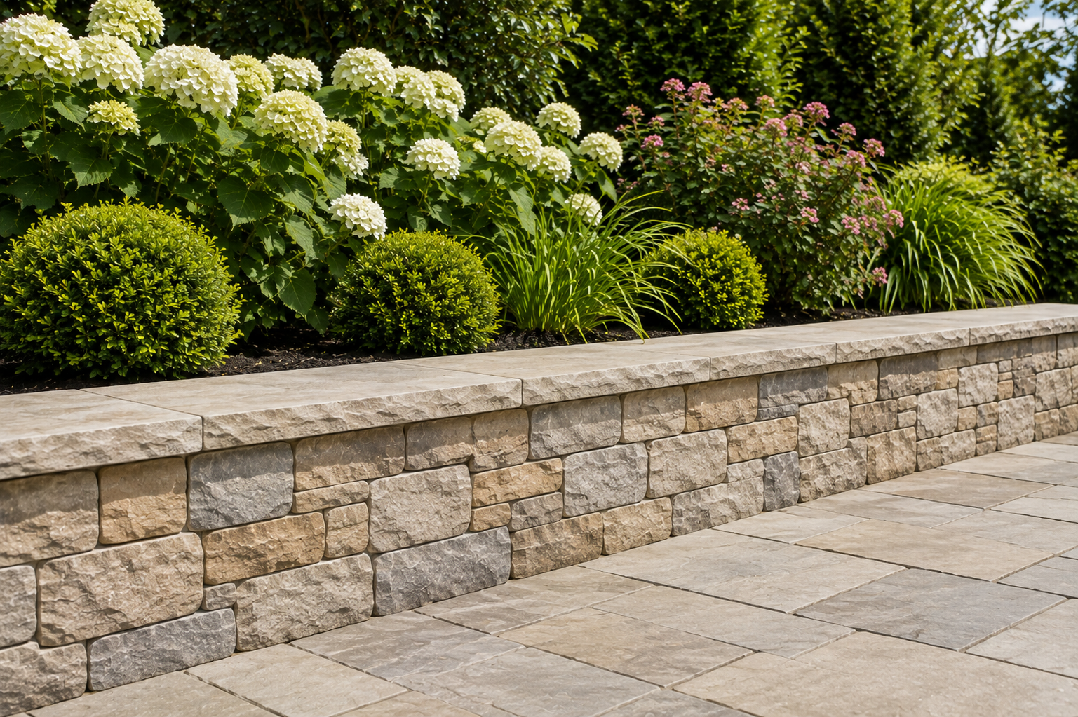 Outdoor masonry seating wall